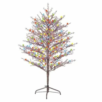 GE 5 FT PRE-LIT BROWN WINTER BERRY W 200 MULTI COLOR LED LIGHTS TREE - NEW