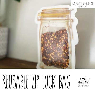 Reusable Zip Lock Bag Mason Jar 20 Piece SMALL Herb Set