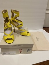 Jimmy Choo Hilary Strappy Yellow Patent Leather Sandals W/ Box Dustbag