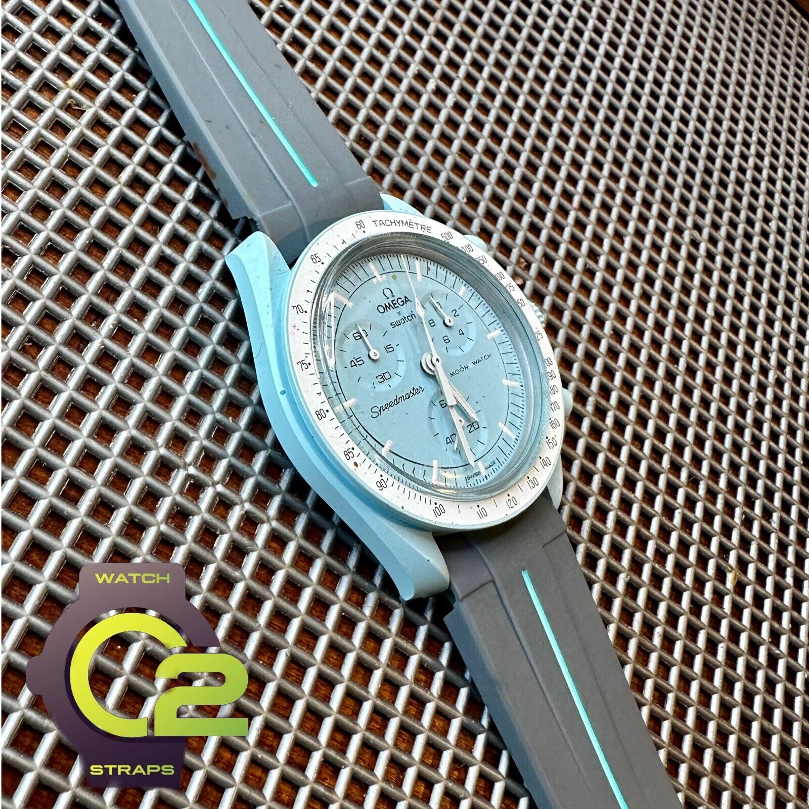 20mm GRAY Vulcanized rubber Mission to Uranus Swatch Moonswatch LT. BLUE