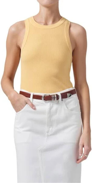 Citizens of Humanity Isabel Ribbed Tank in Tangelo Yellow Size L NWT $98 Stylish Summer Essential