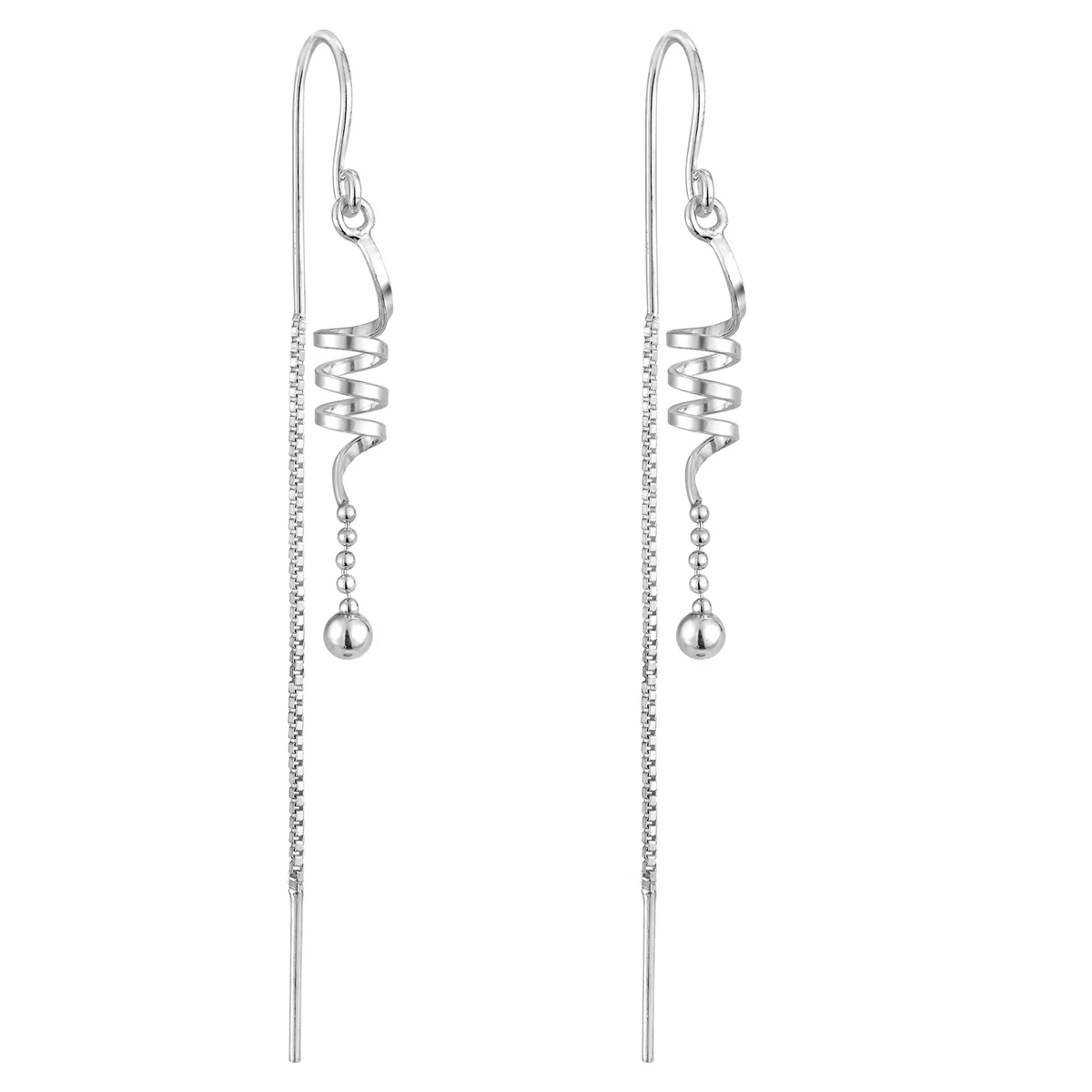 Spiral Twist Balls Drop Sterling Silver Slide Through Back Dangle