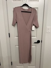 LLACIE Womens mauve Short Sleeve Fine Knit Midi Wrap Dress Sz Large NWT
