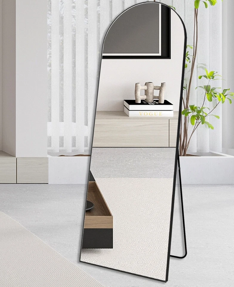 Large Full Size80x180cm Arched Black Mirror Aluminium Wall Floor Bathroom Makeup