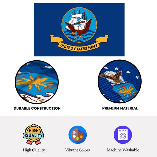 AGAS Bandera Marina de los Estados Unidos Marina de los Estados Unidos Bandera Militar Impresa 200D Nylon-2 Ojales - Imagen 5 de 11