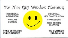 Mr Nice Guy Window Cleaning Tim Contesti business card smiley face