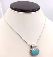 Sterling Silver Turquoise Slide Pendant Necklace 20" Length 17.7gr
