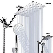 Rainfall Shower Head with Handheld Spray Combo High Pressure Adjustable Arm Wall