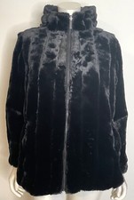 Iman Black Reversible Faux Fur Quilted Jacket XS NEW NWOT Removable Hood