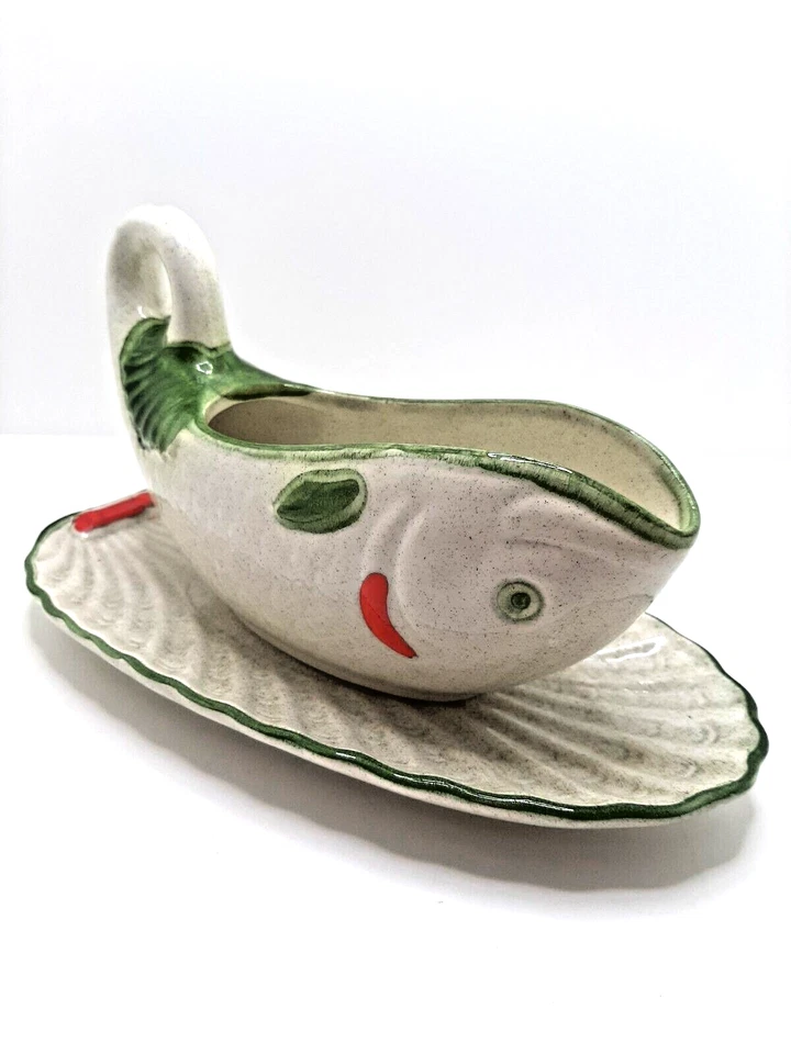 Wächtersbach Service avec Dessins de Poissons Saucière/Vintage 60er / Rareté / - Photo 3/4