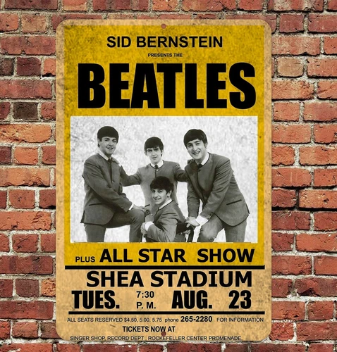 The Beatles At Shea Stadium 8”x12” Sign Metal Tin Aluminum Vintage Man Cave