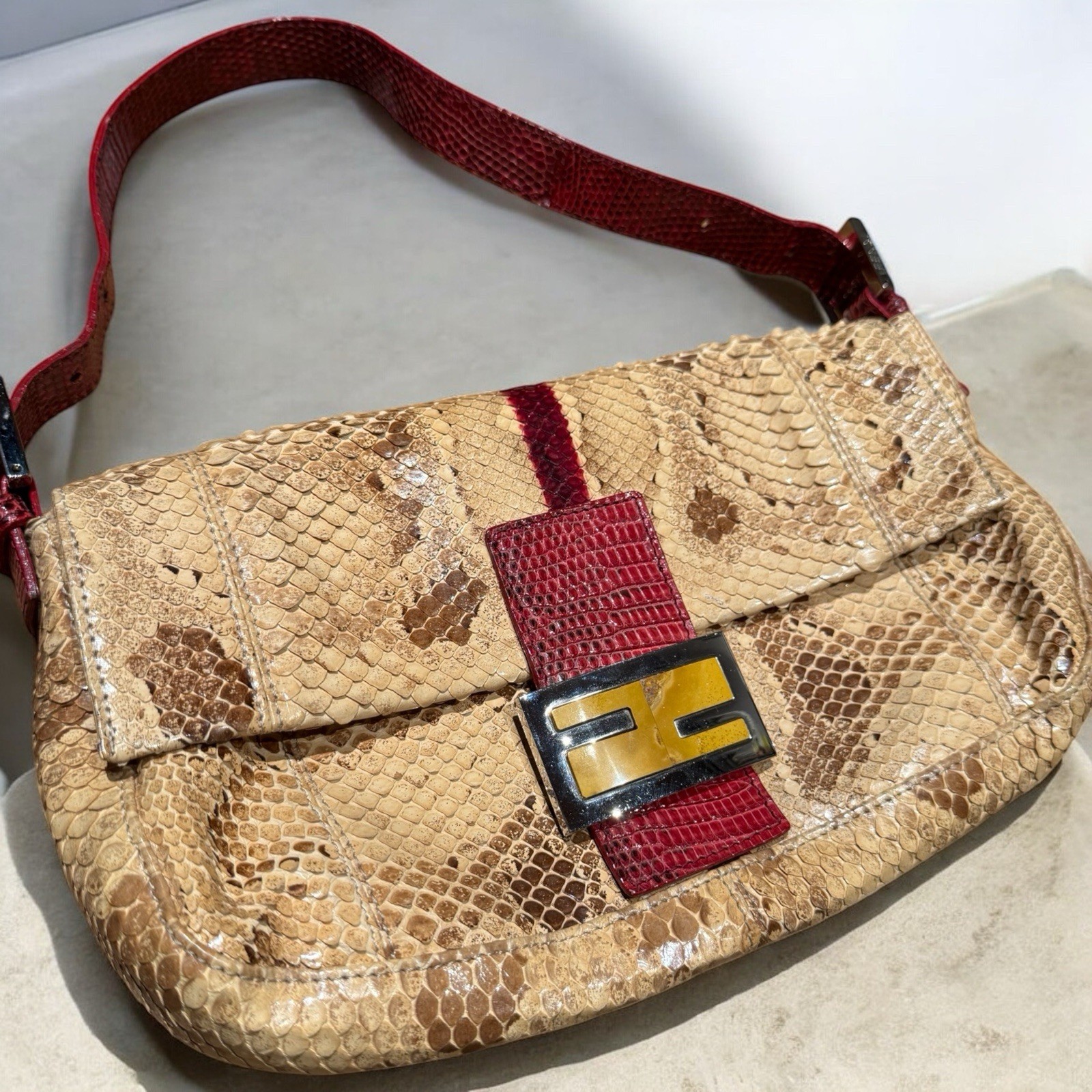 FENDI Python Lizard Baguette Bag - image 5