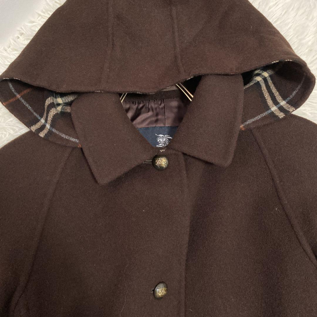 Burberry London Long Coat Brown Check Pattern Hooded Size 9 Burberry London Long Coat Brown Check Pattern Hooded Size 9