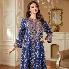 Long Evening Kaftan Dress Dubai Abaya Arab Gown Robe Embroidery Maxi for Women