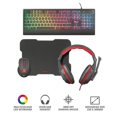 Wired PC Gaming Bundle Set RGB Keyboard Mouse Headset Mousepad Trust Ziva 4-in-1
