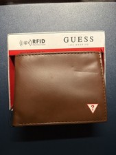 Portafoglio Guess Los Angeles in morbida pelle con logo iconico marrone nuovo con scatola