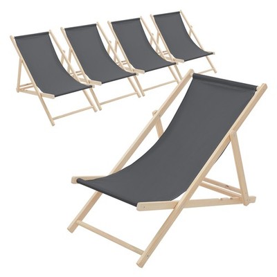 5er Set Liegestuhl Strandliege Sonnenliege Gartenliege Klappstuhl Holz Anthrazit