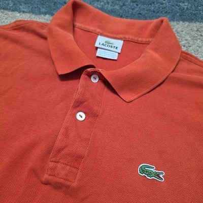 Lacoste Polo Shirt Mens 7 Orange Casual Crocodile Logo Short Sleeve Preppy