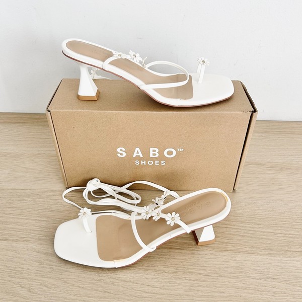 Sabo Bobbi Heels Womens US/AU 9 EU 40 UK 7 White Daisy Flower Applique Strappy