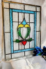 stained glass window hanging panel Vibrant Colors 11.5 X 15.5 Ready To Hang