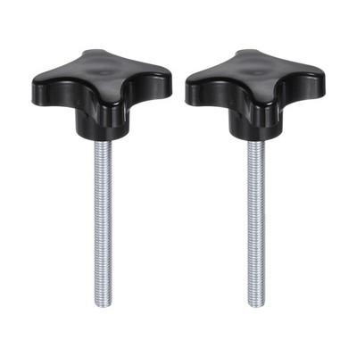 2pcs Star Knobs M8 x 80mm 4-Star Stud Knob Hand Tightening Clamping Screw Black