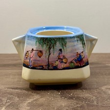 Vintage Lancasters Asian Scene Sugar Bowl Blue White Two Handle England