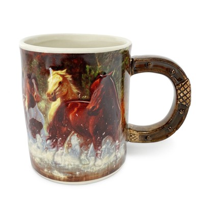 Rivers Edge Products 3D Ceramic Coffee Mug Handle Microwave 15 Ounce Horse Scene