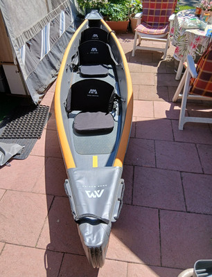 Aqua Marina Tomahawk AIR-C Tourenkajak Dreierkajak aufblasbar Grau Gelb 3 Sitze
