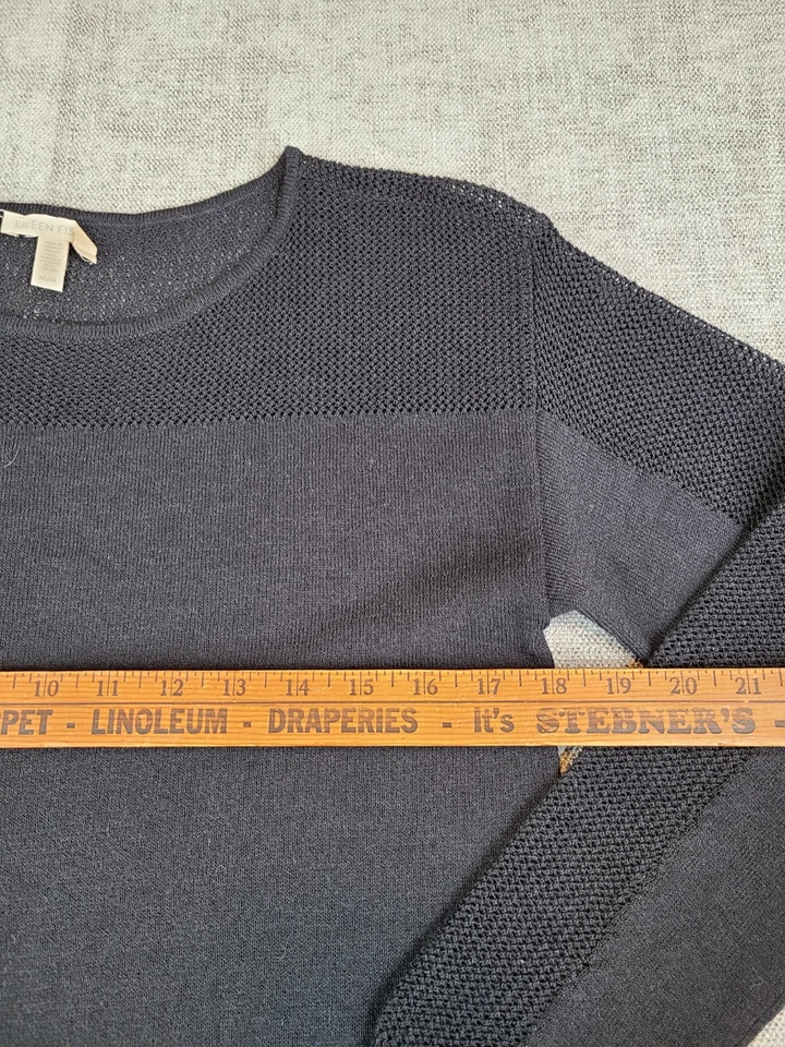Eileen Fisher Top 女式 M 黑色羊毛长袖半开襟针织套衫衬衫 — 第 4/4 张图片