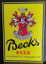 Becks Bier Blechschild, ca. 34 x 49cm,  gelb, World Famous,  Deko,  Beer
