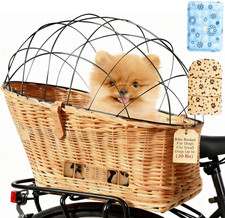 Dog Bike Basket Safe Portable Pet Bicycle Carrier for Small Dog Cat Natural Wick