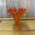 Vintage Fenton Amberina Ruffled Hobnail Glass Bud Vase Miniature 20th C. 4”