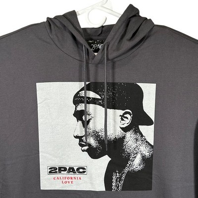2Pac California Love Hoodie Volcanic Ash Grey Graphic Rap Sweatshirt Mens XL New