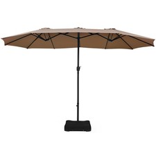 15 Ft Patio Double Sided Umbrella Outdoor Market Umbrella w/Crank Base Tan