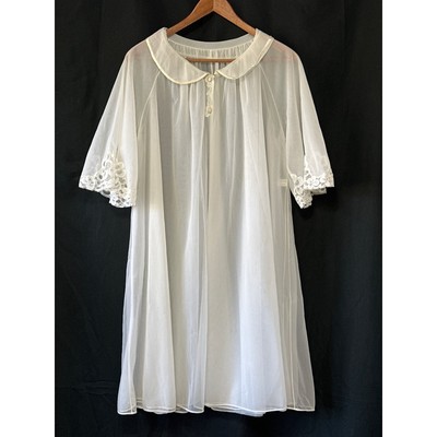 VTG 60s Kayser USA Sheer House Coat Robe M Cream Coquette Trad Wife Midge Maisel