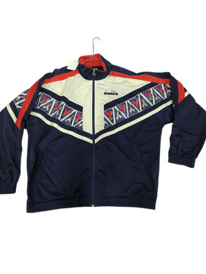 Diadora Trainingsjacke Windbreaker Marineblau Rot Weiß Vintage Geometrisch Logo