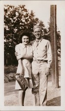 Vtg B W Snapshot WWII Soldier in Uniform And Smiling Girlfriend Couple 1940s