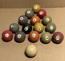 15+ Que Of Antique Clay Small Pool Table Balls With Flaws.