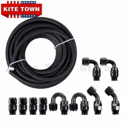 8AN PTFE Fuel Line Kit E85 Black Nylon Braided Safe Hose For 10FT/12FT/20/30FT