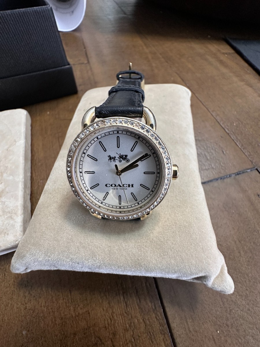 COACH LADIES W6052 LEX JEWELED BEZEL LEX BLACK LEATHER STRAP ANALOG QUARTZ WATCH View 2