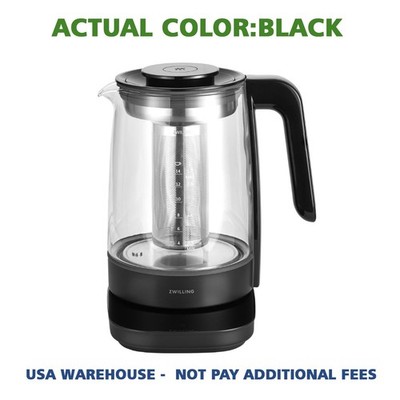 ZWILLING Enfinigy Glass Kettle, Tea Kettle, Black, 1.7 L, Temperature Control