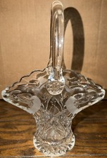 Collectible Vintage Elegant Duncan Miller Glass 7" Etched Floral Brides Basket