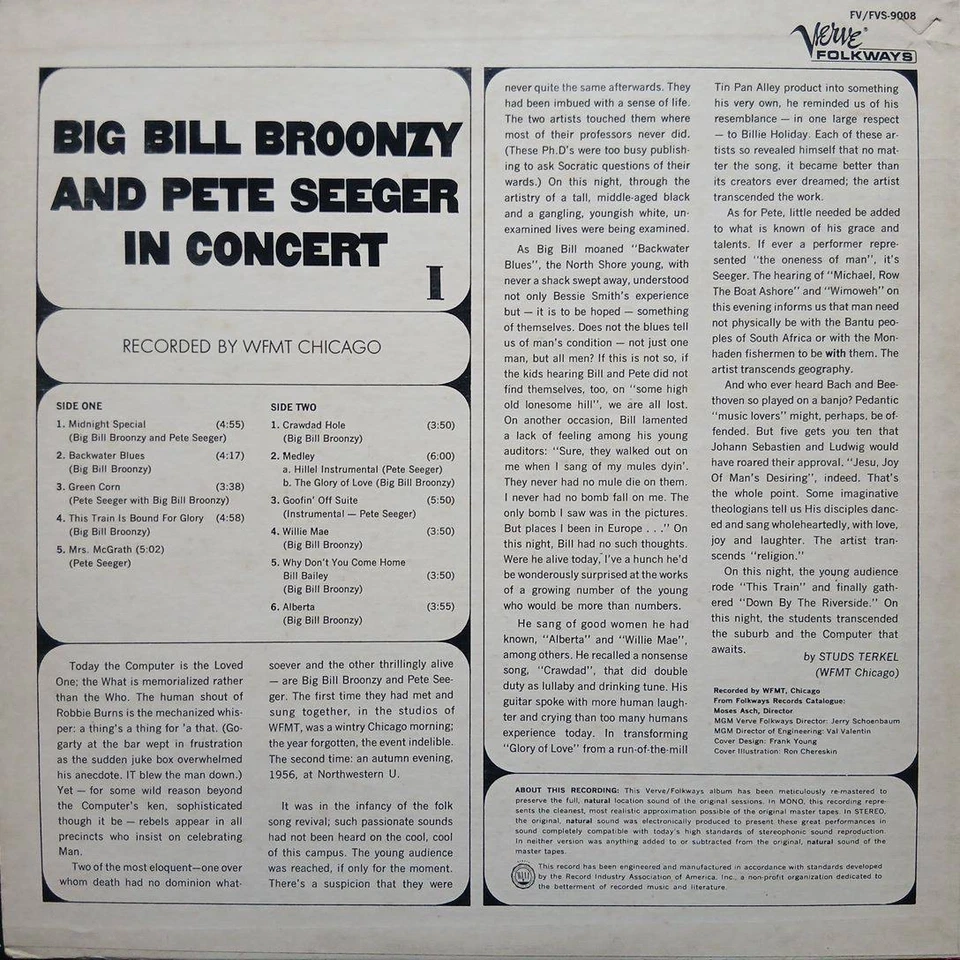 Beautiful Edition Rice Verve Folkways Original Lp Deep Groove Mono Big Bill Broo - Image 3 of 3
