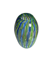 VTG Hand Blown Art Glass Vase Blue Green Latticino Swirl 6in Murano Style