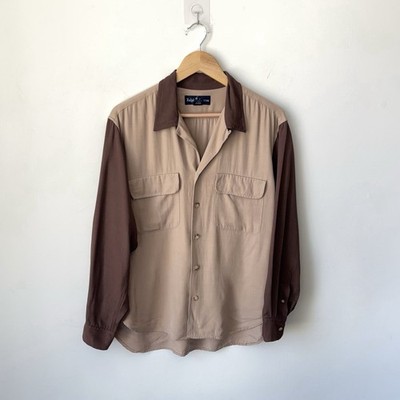 Vintage Ralph Lauren Rayon Two Tone Shirt Size 14 Loop Camp Open Collar Relaxed