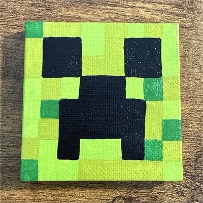Miniature Pixel Art Creeper Pop Art Acrylic Painting on Small Canvas