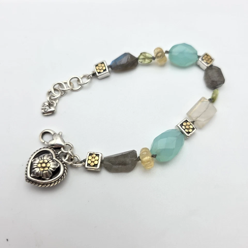 Brazalete Brighton 'American Hero' Piedras Multicolores Cuentas Placa Plata 7.75" Foto 2 de 4