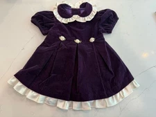 Vintage Girls Velvety Plum Dress Satin Trim Brooke Lindsay 18 mos USA made