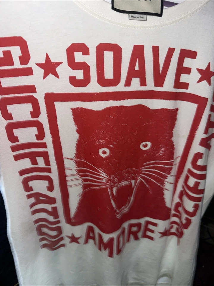 Camiseta Gucci Amore Soave Guccification Tigre Rojo y Blanco Foto 4 de 4
