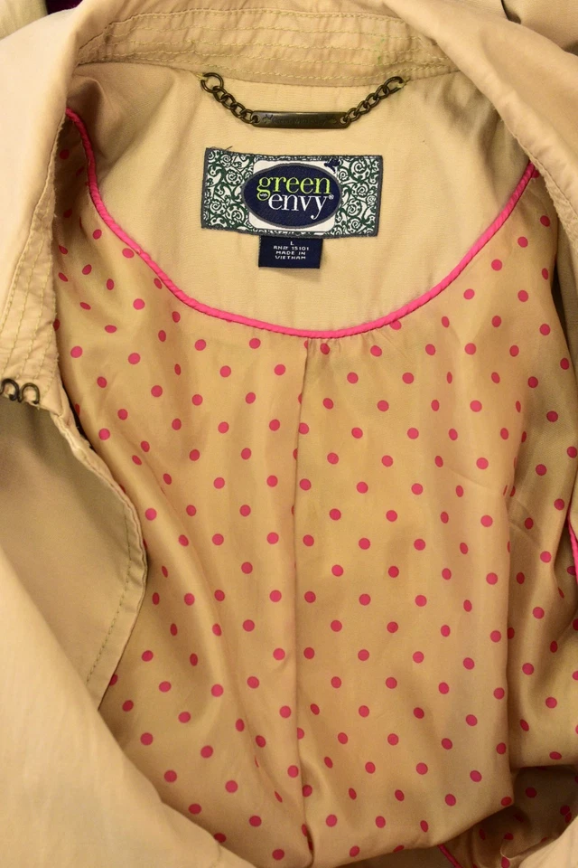 Trench coat Green Envy caqui para mujer chaqueta con cinturón doble botonadura de mezcla de algodón Foto 4 de 4